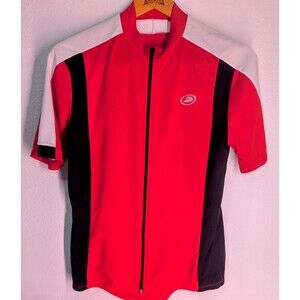Performance Cycling Jersey Women  Large Red Black Full Zip Polyester Pocket (592